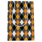 Halloween Retro Argyle Oranje Zwart wit Medium Cadeauzakje (Voorkant)