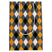 Halloween Retro Argyle Oranje Zwart wit Medium Cadeauzakje (Achterkant)