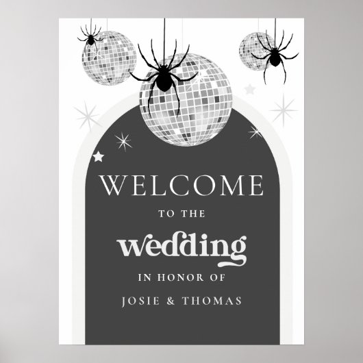 Halloween Retro Disco Spinnen Bruiloft Welkom Poster (Voorkant)