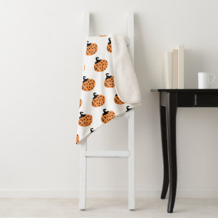 Halloween Retro Geometrische Zwarte Witte Pompoene Sherpa Deken