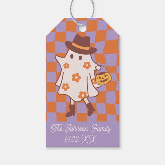 Halloween Retro Ghost Witch Trick or treat Cadeaulabel (Voorkant)