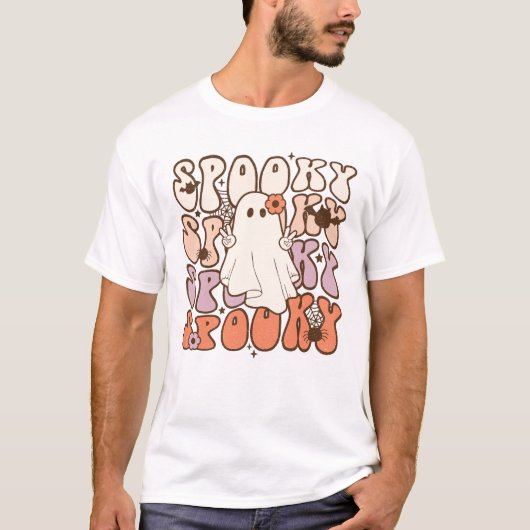 HALLOWEEN RETRO GROOVY SPOOKY GHOST T-SHIRT (Voorkant)