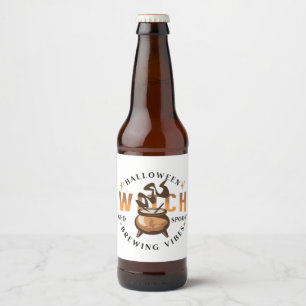 Halloween Retro Heks Brouwend Bier Etiket