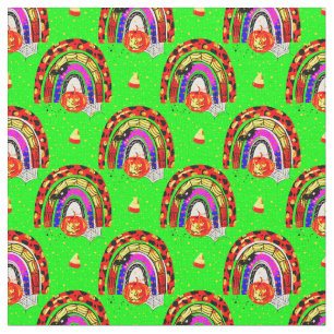 Halloween Retro Leopard Rainbow Pumpkin op groen Stof