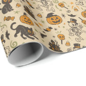 Halloween Retro Skeleton Witch Nostalgic Cadeaupapier (Rol Hoek)