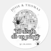 Halloween Retro Spinnen & Disco Bal Bruiloft Ronde Sticker (Voorkant)