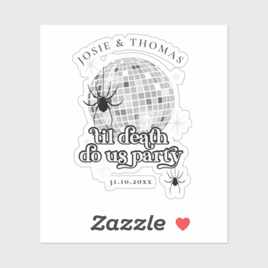 Halloween Retro Spinnen & Disco Bal Bruiloft Sticker (Vel)