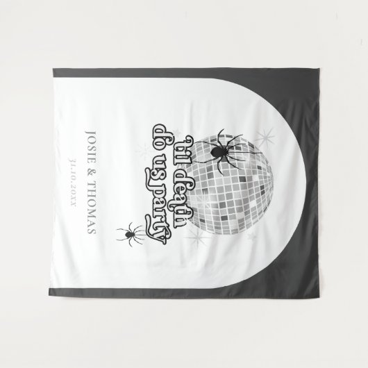 Halloween Retro Spinnen & Disco Bal Bruiloft Wandkleed (Voorkant (horizontaal))