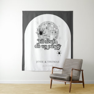Halloween Retro Spinnen & Disco Bal Bruiloft Wandkleed