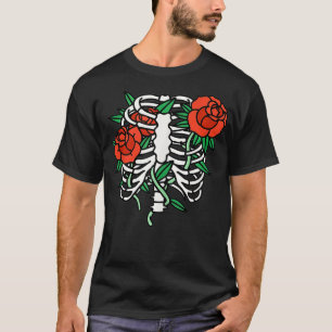 Halloween ribbenkast en bloemen skelet met rozen t-shirt