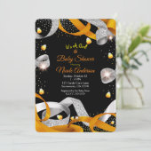 Halloween Ribbon & Candy Corn Baby shower Kaart (Staand voorkant)
