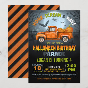 Halloween rijden door verjaardagsparade uitnodigin kaart