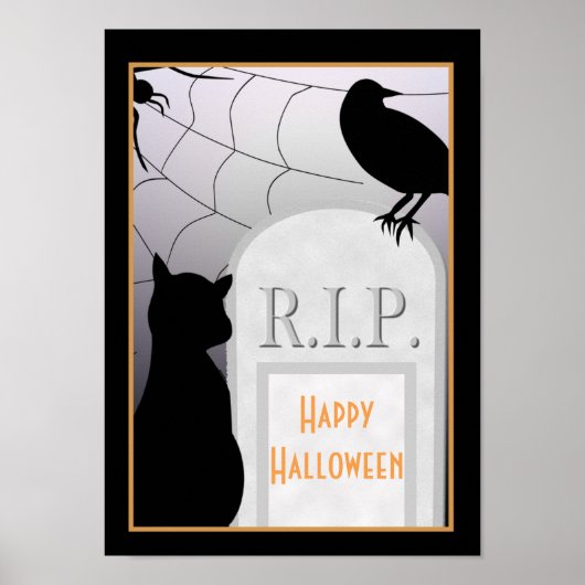 Halloween RIP Tombstone Cat Poster (Voorkant)