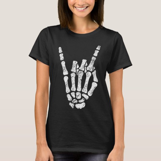 Halloween Rock Hand Sign Skeleton Rock N Roll Symb T-shirt (Voorkant)