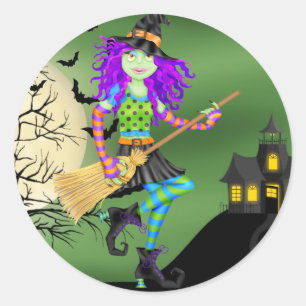 Halloween Rocking Witch - SRF Ronde Sticker