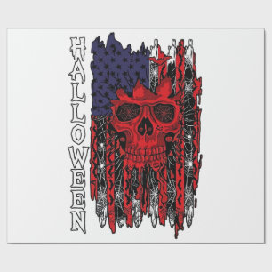 Halloween Rode Schedel Amerikaanse Vlag Spinnenweb Cadeaupapier