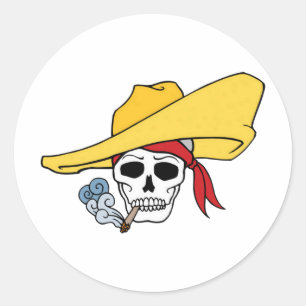 Halloween Rokkende Schedel met Bandana Cartoon Ronde Sticker