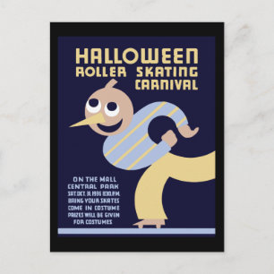 Halloween roller skateval briefkaart