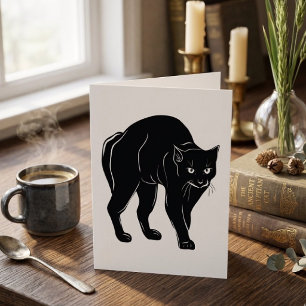 Halloween rondsluipende zwarte kat silhouet tekeni kaart