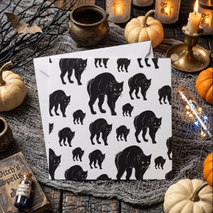 Halloween rondsluipende zwarte kat silhouet tekeni kaart