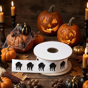 Halloween rondsluipende zwarte kat silhouet tekeni lint