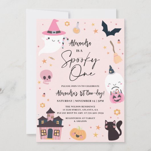 Halloween rose 1er anniversaire Invitation (Devant)