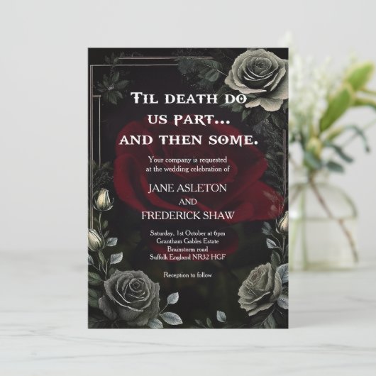 Halloween Rose noir Faire-part de mariage gothique (Debout devant)