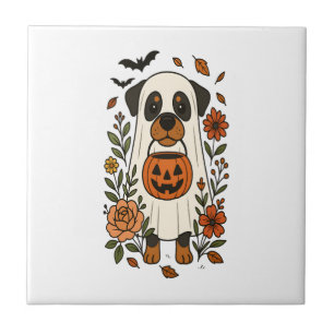 Halloween Rottweiler met Bloemen Tegeltje