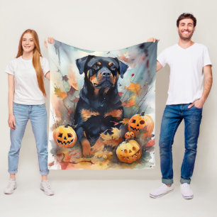 Halloween Rottweiler met pompoenen eng Fleece Deken