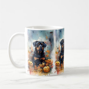 Halloween Rottweiler met pompoenen eng Koffiemok