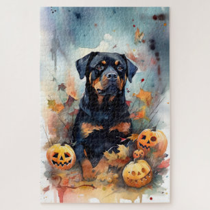 Halloween Rottweiler met pompoenen eng Legpuzzel