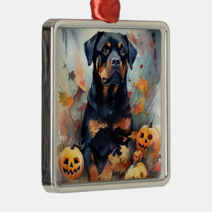 Halloween Rottweiler met pompoenen eng Metalen Ornament