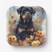 Halloween Rottweiler met pompoenen eng Papieren Bordje (Voorkant)