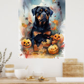 Halloween Rottweiler met pompoenen eng Poster (Keuken)