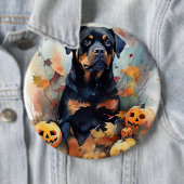 Halloween Rottweiler met pompoenen eng Ronde Button 6,0 Cm (In situ)