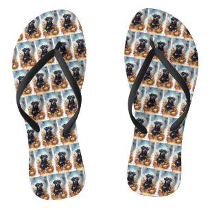 Halloween Rottweiler met pompoenen eng Teenslippers