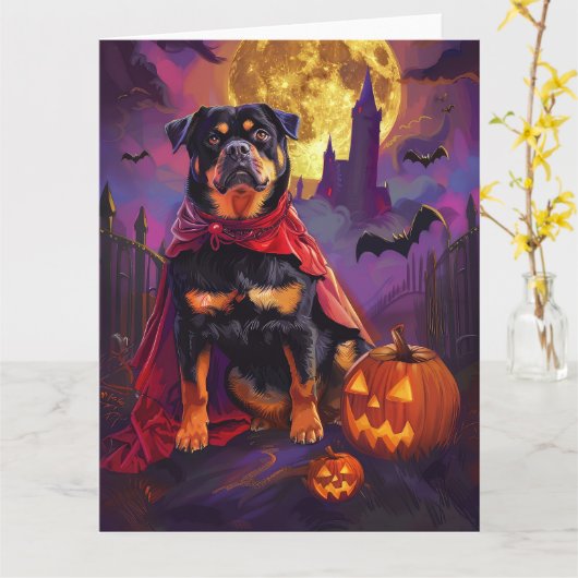 Halloween Rottweiler Vampire Pumpkins eng Kaart (Gele Bloem)