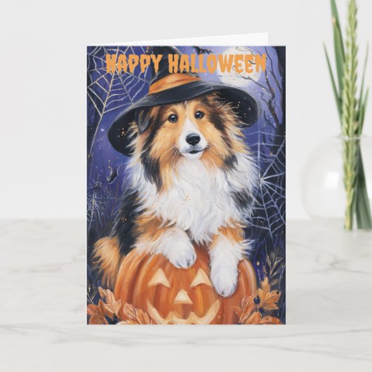 Halloween Rough Collie Dog Feestdagen Kaart (Voorkant)