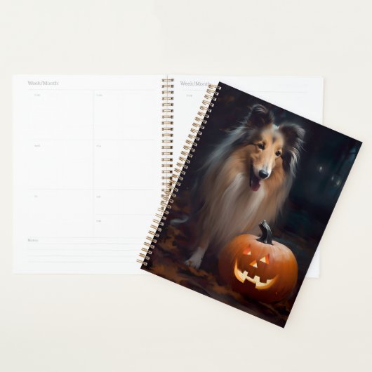 Halloween Rough Collie Met Pompoenen Griezelen Planner (Display)