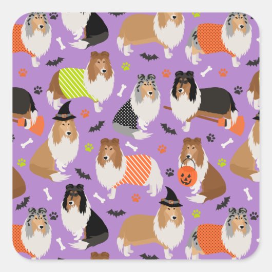 Halloween Rough Collie Square Sticker (Voorkant)