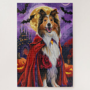 Halloween Rough Collie Vampire Pumpkins eng Legpuzzel