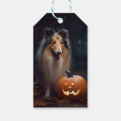 Halloween Rough Collie with Pumpkins Scary Cadeaulabel (Achterkant)