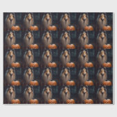 Halloween Rough Collie with Pumpkins Scary Cadeaupapier (Vlak)