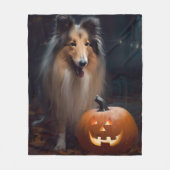 Halloween Rough Collie with Pumpkins Scary Fleece Deken (Voorkant)