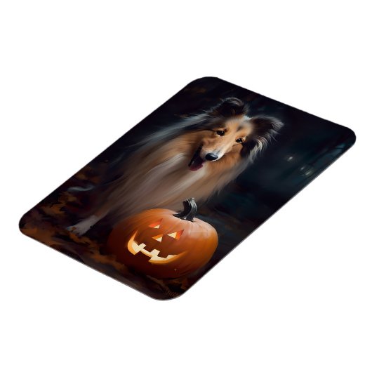 Halloween Rough Collie with Pumpkins Scary Magneet (Linkerzijde)