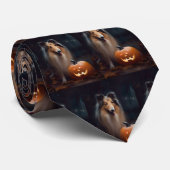 Halloween Rough Collie with Pumpkins Scary Stropdas (Opgerold)