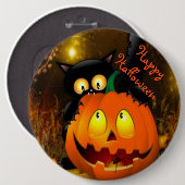 Halloween Round Button/Black Cat en pompoen Ronde Button 6,0 Cm (Voorkant /achterkant)
