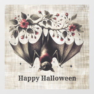 Halloween Roze Bloemen Boze vleermuis Groene blade Raamsticker