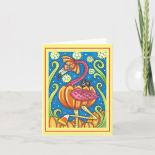 HALLOWEEN ROZE FLAMINGO ZWARTE KAT IN POMPOEN Blan Kaart