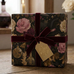 Halloween Roze Heksen Bloemen Cadeaupapier